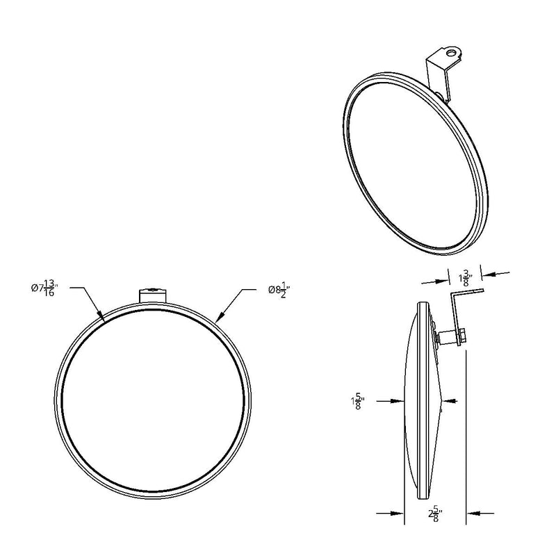 8-1/2" Stainless Steel Convex Mirror With Offset Mounting Stud #60035