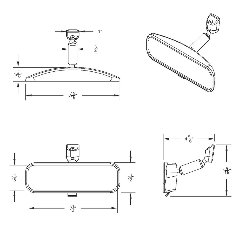 8" Black Day/Night Interior Rearview Mirror Assembly - Glue-On Mount