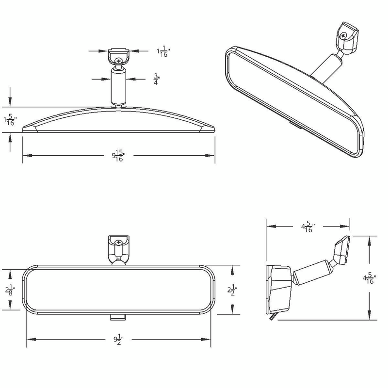 UP-60053 10" Black Day/Night Interior Rearview Mirror Assembly - Glue-On Mount