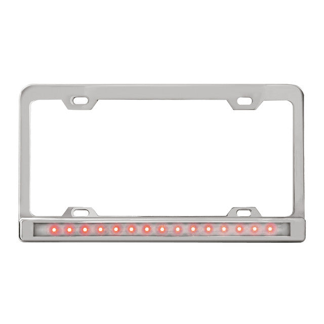 60058 License Plate Frame w/ 4 Holes, 12"R/C  LED & Chrome Plastic Bezel