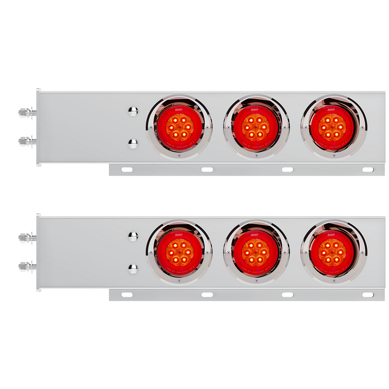 2.5" Bolt Pattern SS Spring Loaded Bar With 6X 4" 16 LED Turbine Lights & Visors - Red LED/Red Lens (Pair)