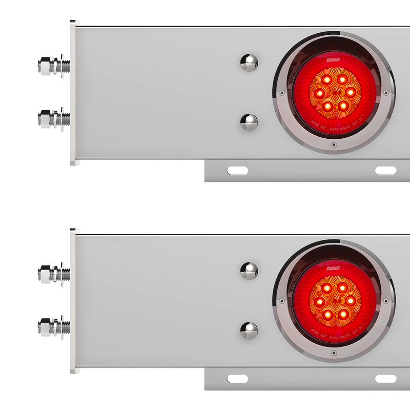 2.5" Bolt Pattern Chrome Spring Loaded Bar W/6X 4" 16 LED Turbine Lights & Visors - Red LED/Red Lens (Pair)