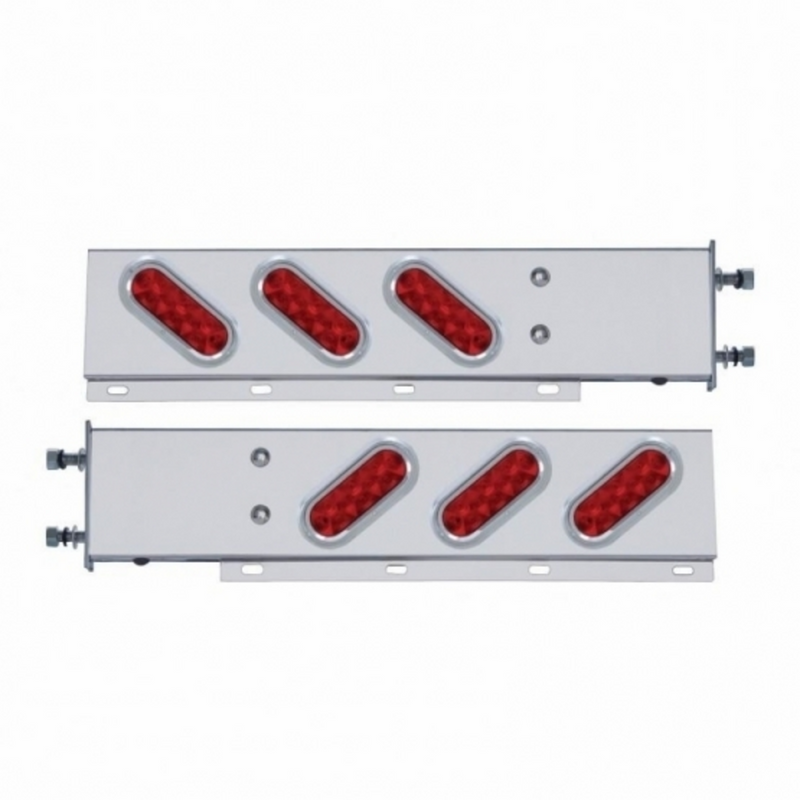 3-3/4" Bolt Pattern SS Spring Loaded Bar With 6 Oval 10 LED Lights & Visors -Red LED & Lens