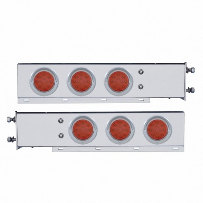 3-3/4" Bolt Pattern Chrome Spring Loaded Light Bar With Six 12 LED 4" Reflector Light (Pair)