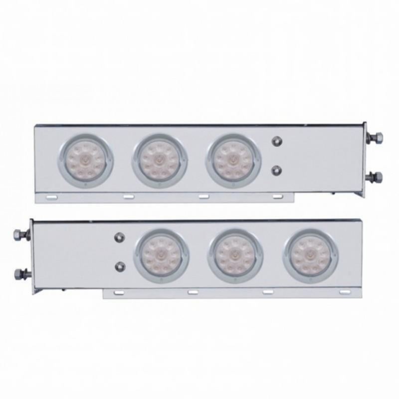 3-3/4" Bolt Pattern Chrome Spring Loaded Bar W/6X 4" 10 Red LED Lights & Visors -Clear Lens (Pair)