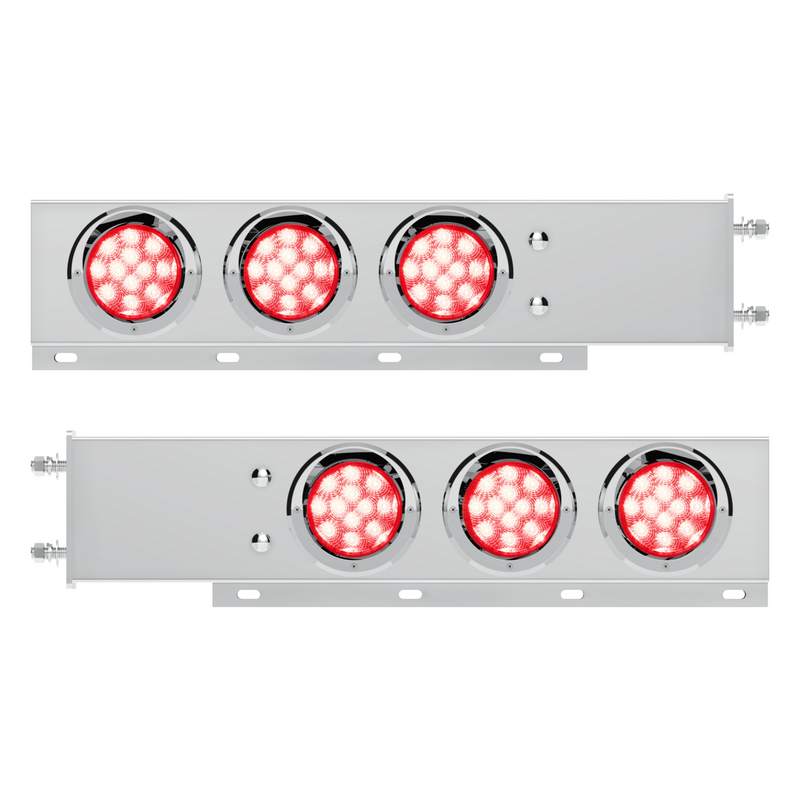 Barra con resorte SS de lujo con patrón de pernos de 3-3/4" con luz y viseras de 6X 12 LED de 4" - LED rojo y lente (par)