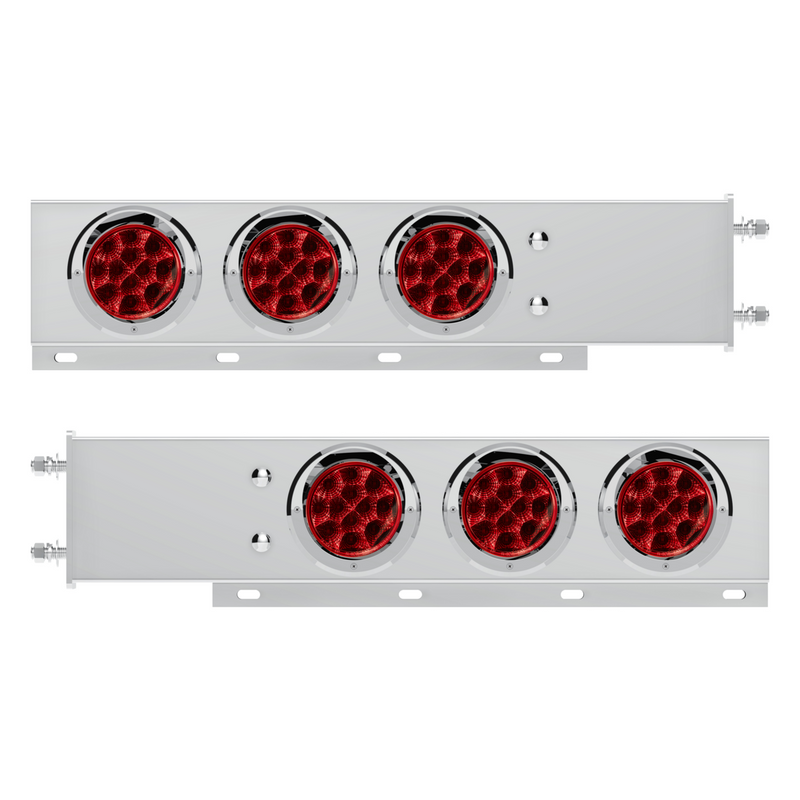 Barra con resorte SS de lujo con patrón de pernos de 3-3/4" con luz y viseras de 6X 12 LED de 4" - LED rojo y lente (par)