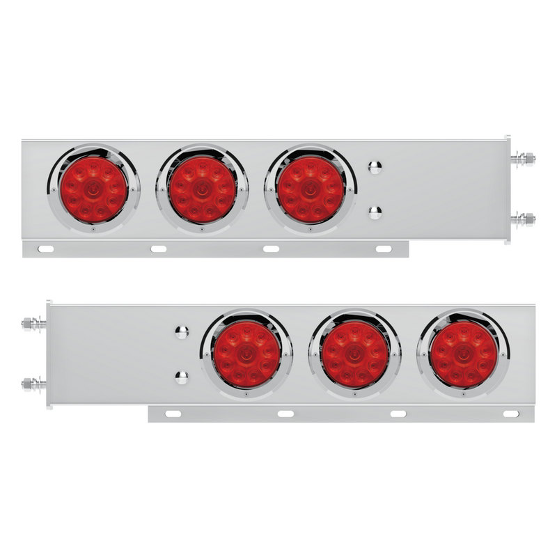 3-3/4" Bolt Pattern Deluxe SS Spring Loaded Bar W/6X 10 LED 4" Lights & Visors -Red LED & Lens (Pair)