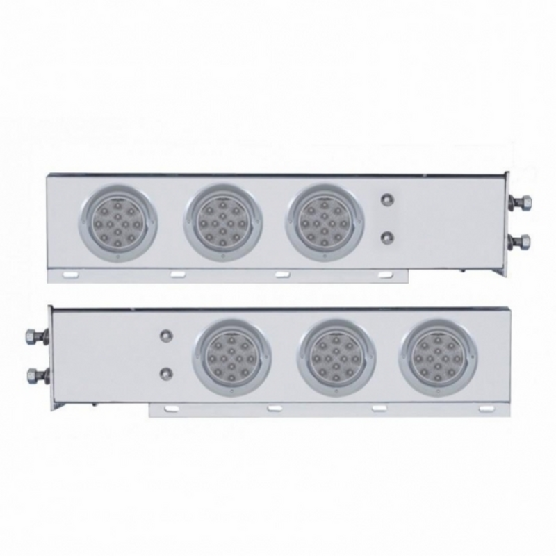 UP-61644 2-1/2" Bolt Pattern Chrome Spring Loaded Bar W/6X 12 LED 4" Refl. Lights & Visors-Red LED/Clear Lens (2-Pack)