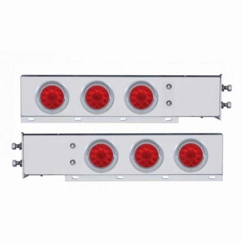 UP-61645 2-1/2" Bolt Pattern Chrome Spring Loaded Bar W/6X 4" 10 LED Lights & Visors -Red LED & Lens (2-Pack)