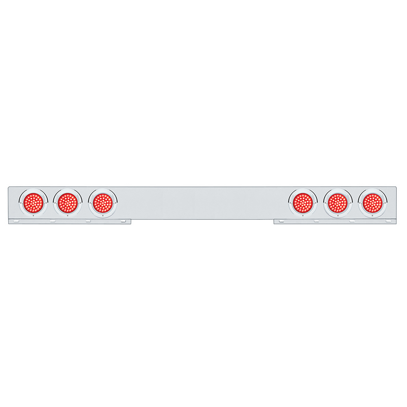 Chrome 1 Piece Rear Light Bar With Six 36 LED 4" Lights & Visors - Red LED/Red Lens