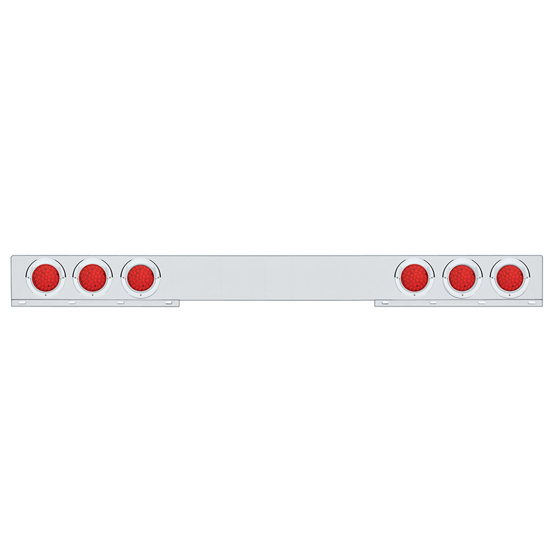 Chrome 1 Piece Rear Light Bar With Six 36 LED 4" Lights & Visors - Red LED/Red Lens