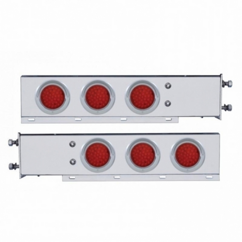 3-3/4" Bolt Pattern Chrome Spring Loaded Bar W/6X 36 LED 4" Lights & Visors -Red LED & Lens (Pair)
