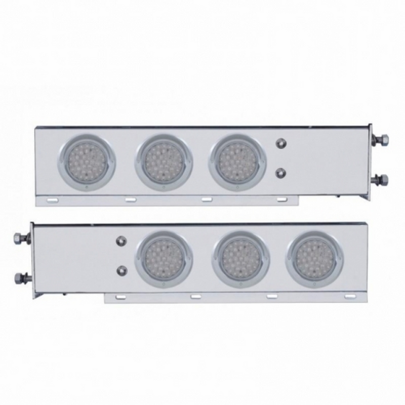 3-3/4" Bolt Pattern Chrome Spring Loaded Bar W/6X 36 LED 4" Lights & Visors -Red LED/Clear Lens (Pair)