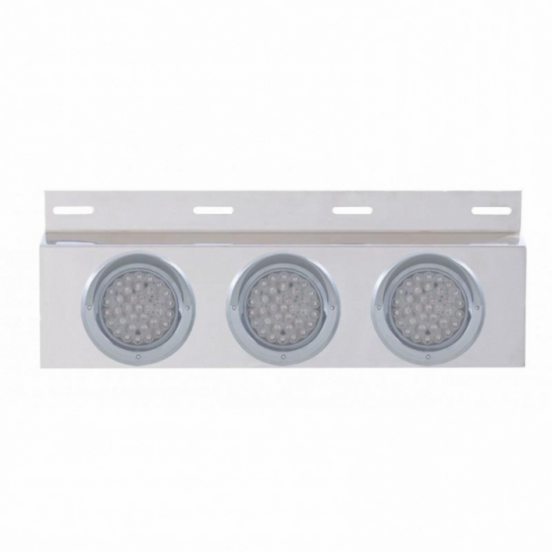 Stainless Top Mud Flap Plate With 3X 36 LED 4" Lights & Visors - Red LED/Clear Lens