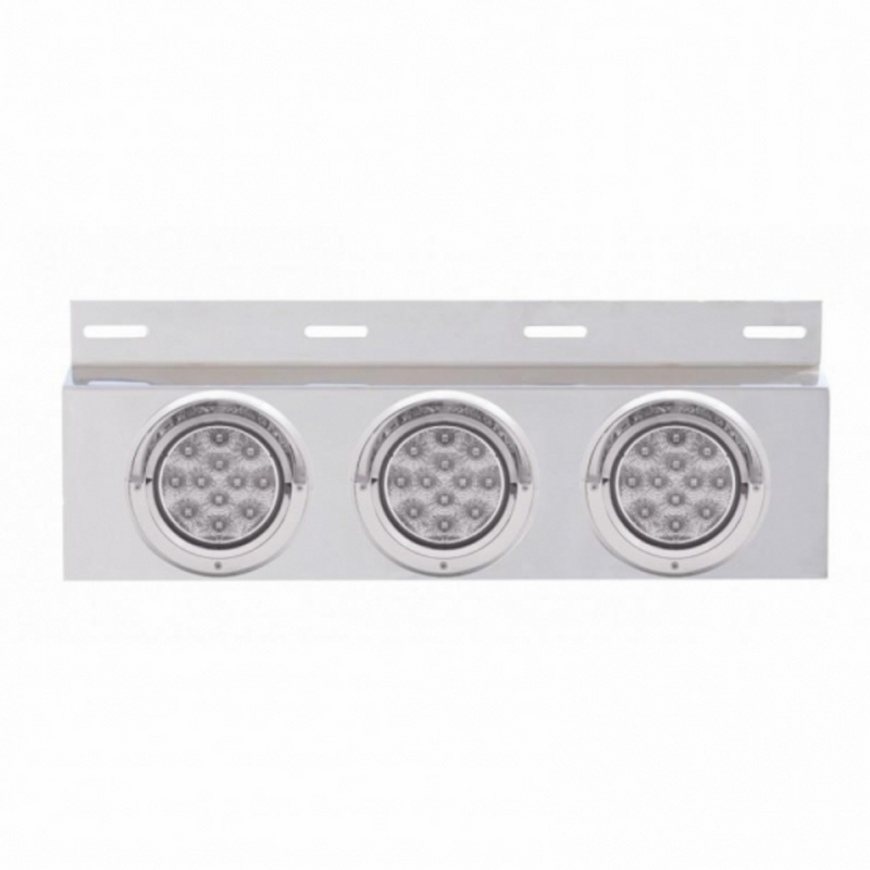 Stainless Top Mud Flap Plate With 3X 12 LED 4" Lights & Visors - Red LED/Clear Lens