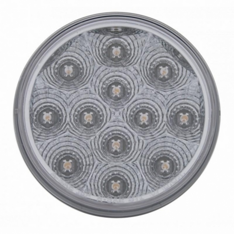 Stainless Top Mud Flap Plate With 3X 12 LED 4" Lights & Visors - Red LED/Clear Lens