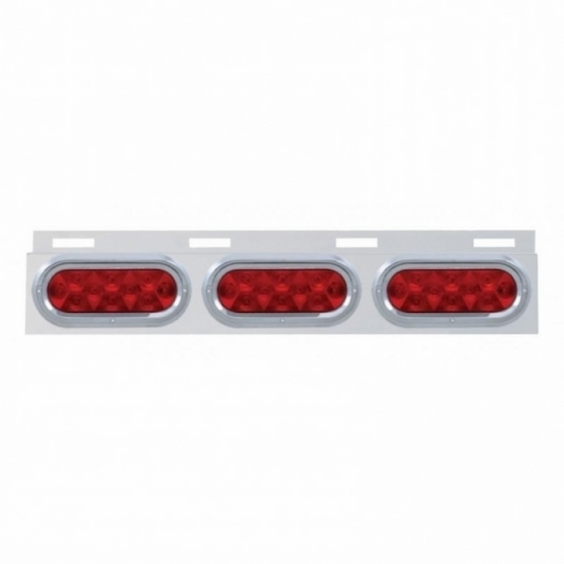 Placa superior de guardabarros de acero inoxidable con tres luces LED de 10 y visera - LED rojo/lente roja
