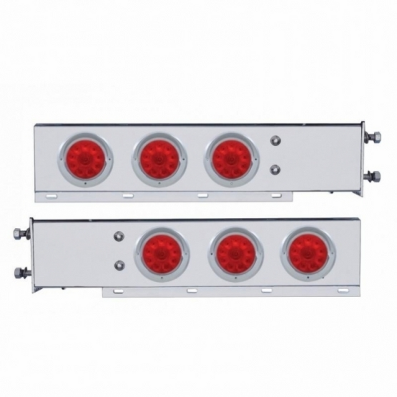 Barra con resorte SS con patrón de pernos de 3-3/4" con 6 luces LED y viseras de 10 x 4" - LED rojo y lente