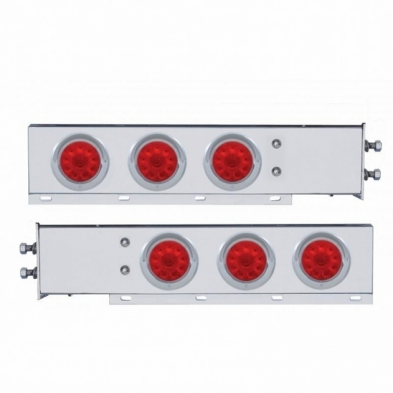 Barra con resorte SS con patrón de pernos de 2" con 6 luces LED de 4" y 10 viseras, LED rojo y lente