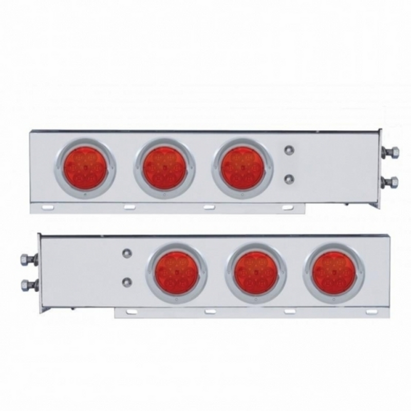 UP-61734 2" Bolt Pattern Stainless Spring Loaded Light Bar With Six 4" 7 LED Lights & Visors - Red LED/Red Lens