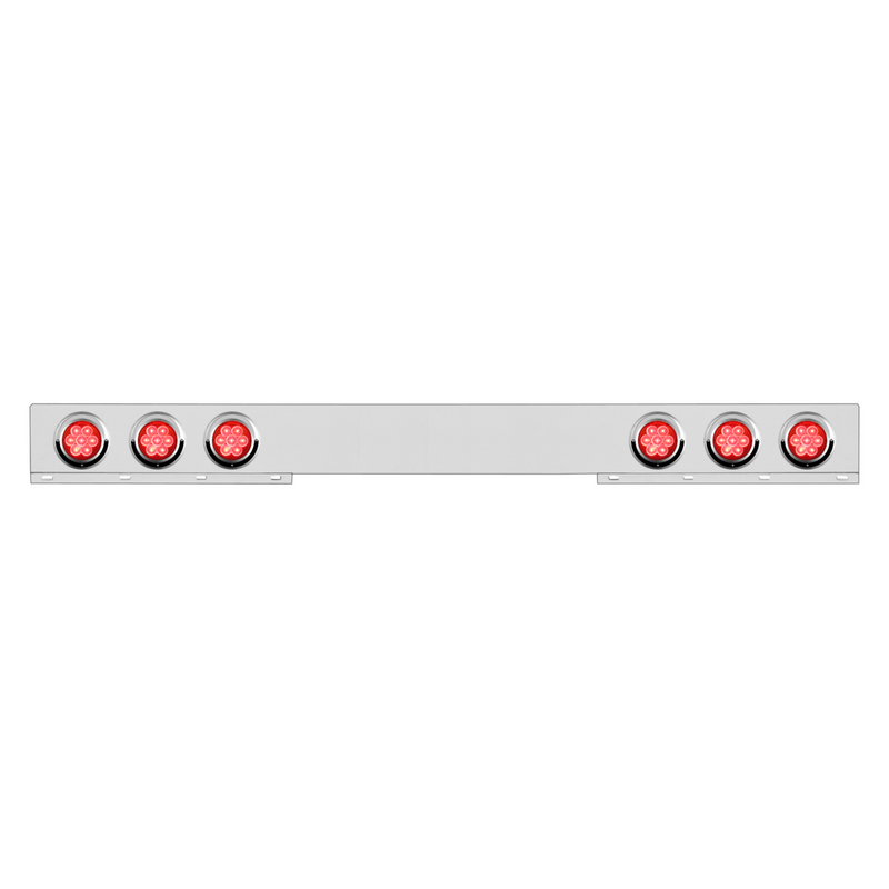 Chrome 1 Piece Rear Light Bar With Six 7 LED 4" Reflector Lights & Visors - Red LED/Red Lens