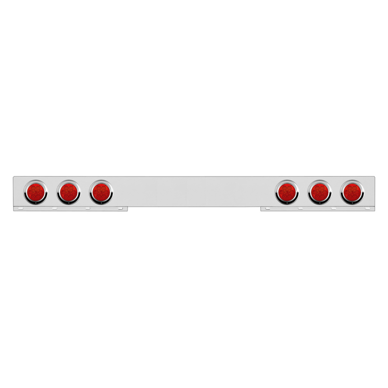 Chrome 1 Piece Rear Light Bar With Six 7 LED 4" Reflector Lights & Visors - Red LED/Red Lens