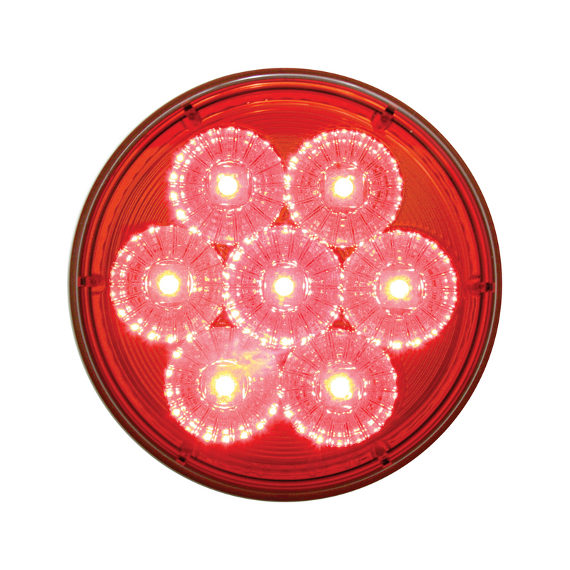 Chrome 1 Piece Rear Light Bar With Six 7 LED 4" Reflector Lights & Visors - Red LED/Red Lens