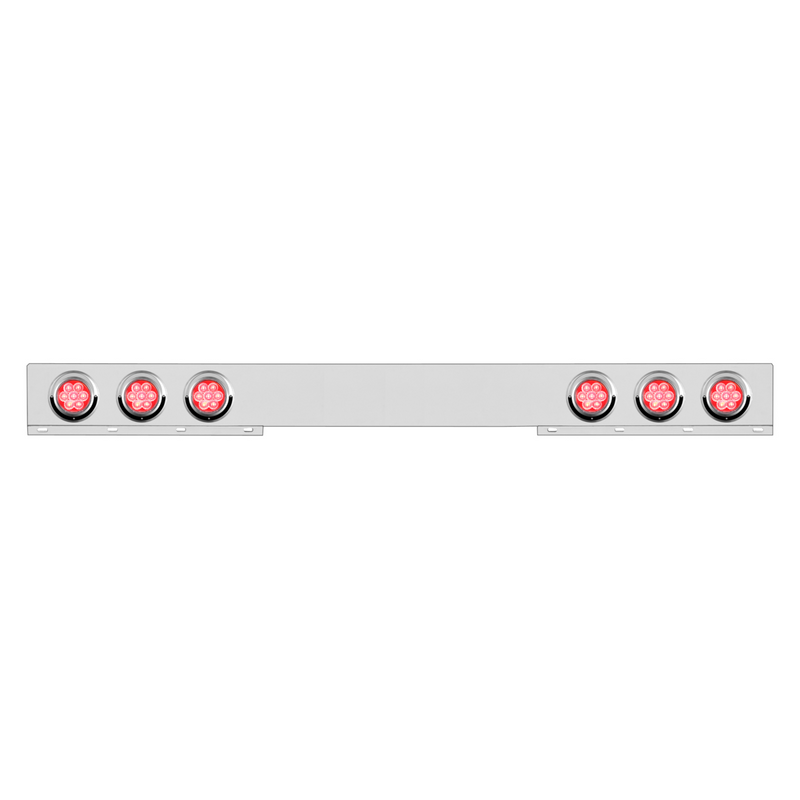 Chrome 1 Piece Rear Light Bar With Six 7 LED 4" Reflector Lights & Visors - Red LED/Clear Lens