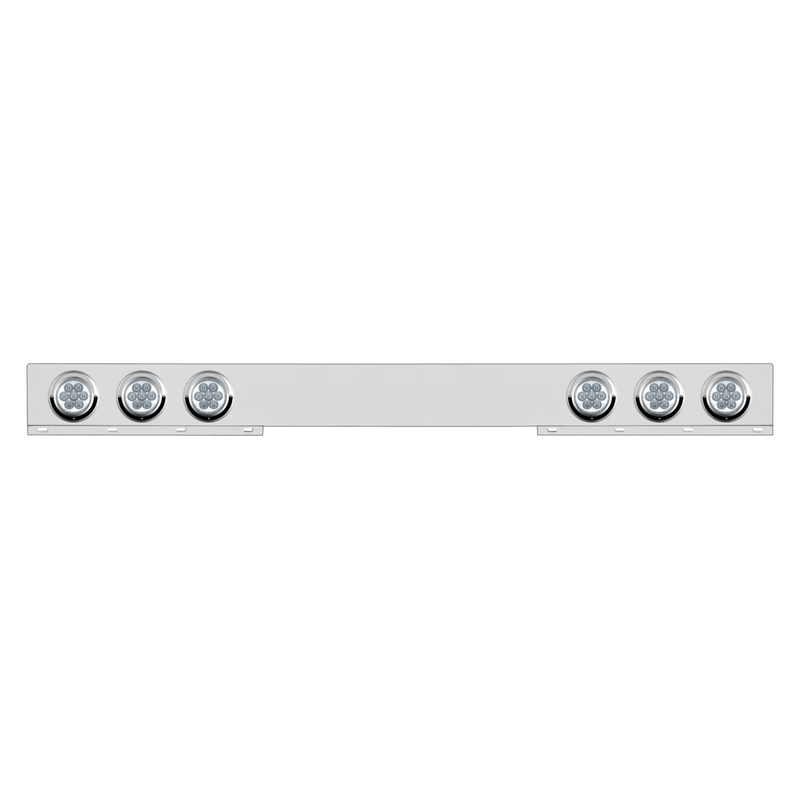 Chrome 1 Piece Rear Light Bar With Six 7 LED 4" Reflector Lights & Visors - Red LED/Clear Lens