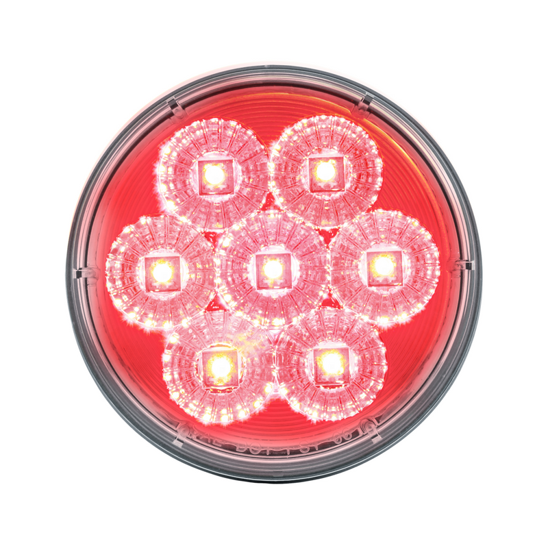 Chrome 1 Piece Rear Light Bar With Six 7 LED 4" Reflector Lights & Visors - Red LED/Clear Lens