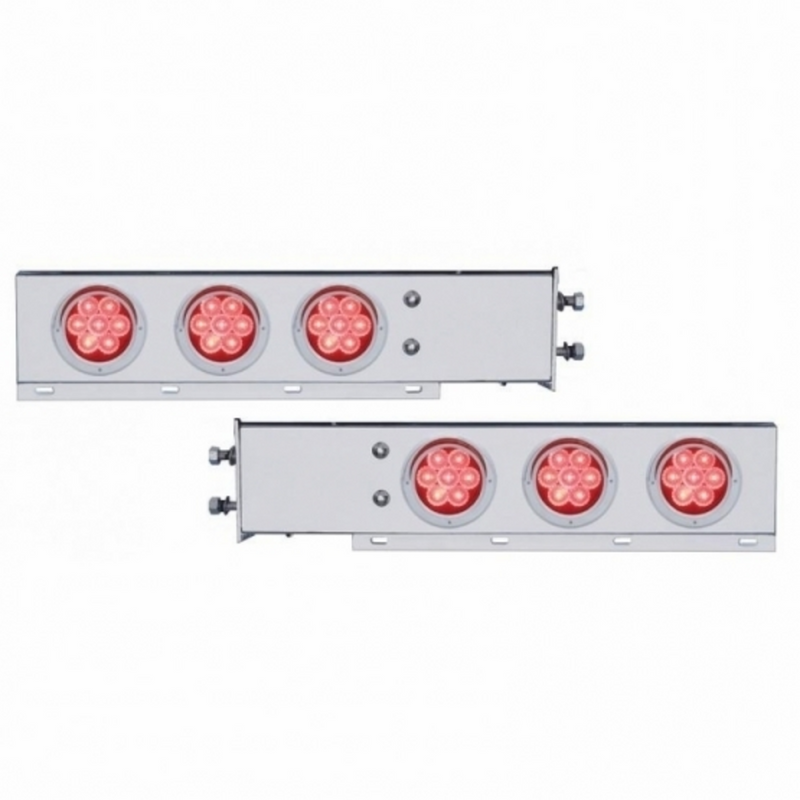 UP-61750 2-1/2" Bolt Pattern Chrome Spring Loaded Bar With 6X 4" 7 LED Lights & Visors -Red LED & Lens