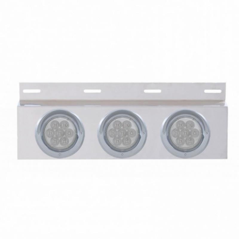 Stainless Top Mud Flap Plate With 3X 7 LED 4" Lights & Visors - Red LED/Clear Lens