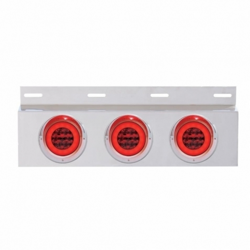 Stainless Top Mud Flap Plate With 3X 21 LED 4" GloLight & Visors - Red LED/Red Lens