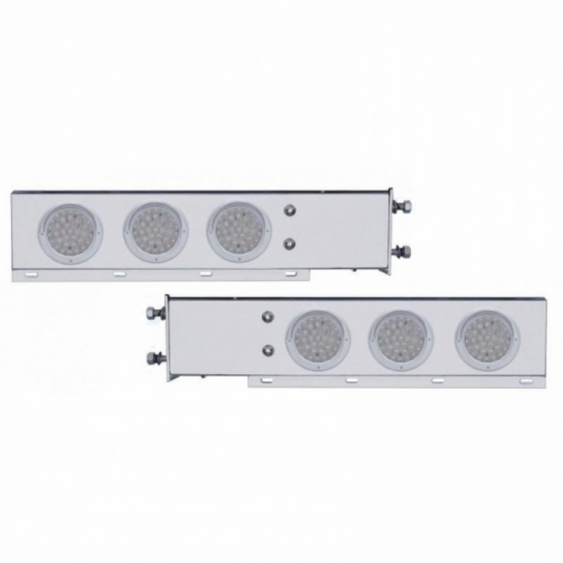 3-3/4" Bolt Pattern SS Spring Loaded Bar With 6X 36 LED 4" Lights & Visors -Red LED/Clear Lens