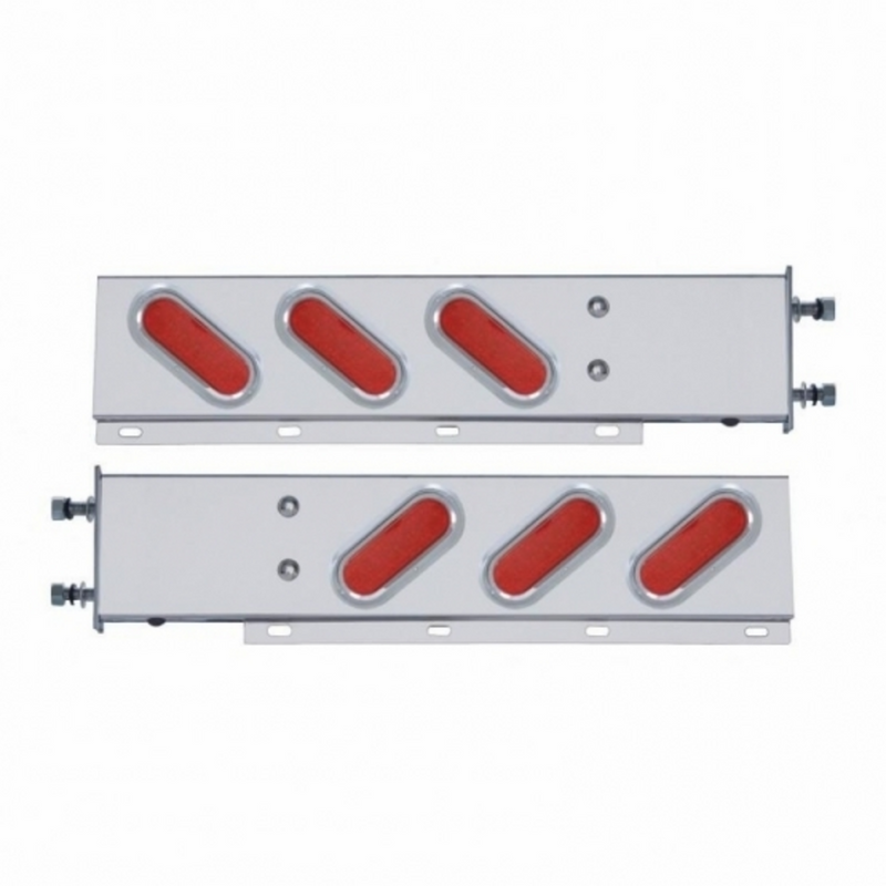 3-3/4" Bolt Pattern SS Spring Loaded Bar With 6 Oval 19 LED Lights & Visors -Red LED & Lens
