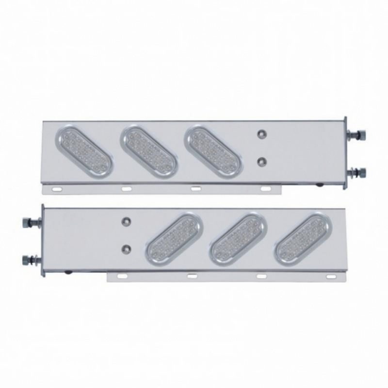 3-3/4" Bolt Pattern SS Spring Loaded Bar With 6 Oval 19 LED Lights & Visors -Red LED/Clear Lens