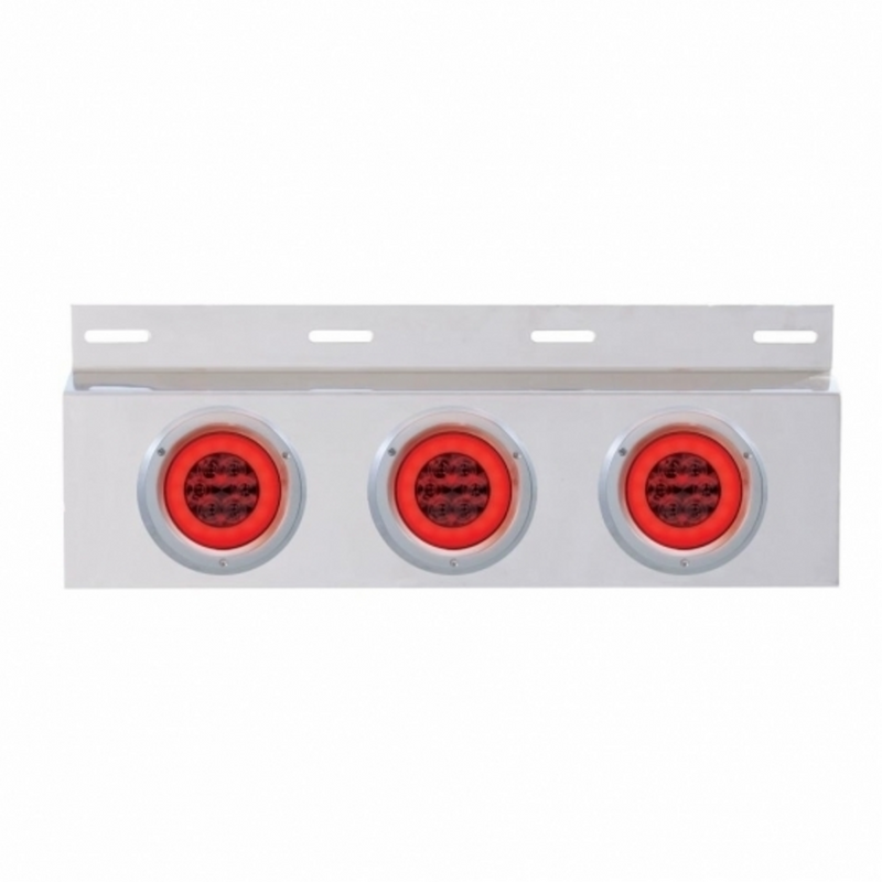 Stainless Top Mud Flap Plate With 3X 21 LED 4" GloLight & Bezels - Red LED/Red Lens