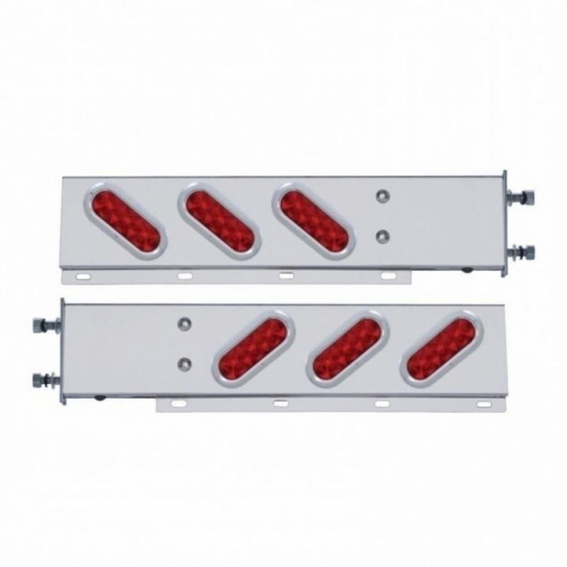 3-3/4" Bolt Pattern SS Spring Loaded Bar With 6 Oval 10 LED Lights & Bezel -Red LED & Lens