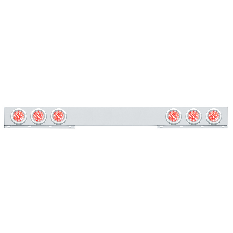 Stainless 1 Piece Rear Light Bar With 6X 36 LED 4" Lights & Bezels - Red LED/Clear Lens