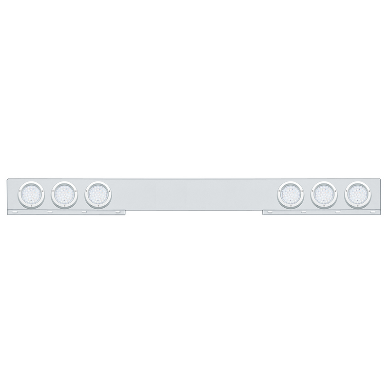 Stainless 1 Piece Rear Light Bar With 6X 36 LED 4" Lights & Bezels - Red LED/Clear Lens
