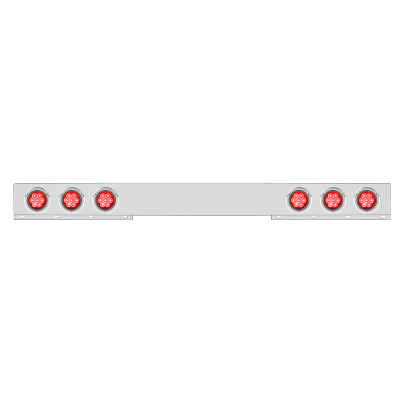 Chrome 1 Piece Rear Light Bar With Six 7 LED 4" Reflector Lights & Bezels - Red LED/Red Lens