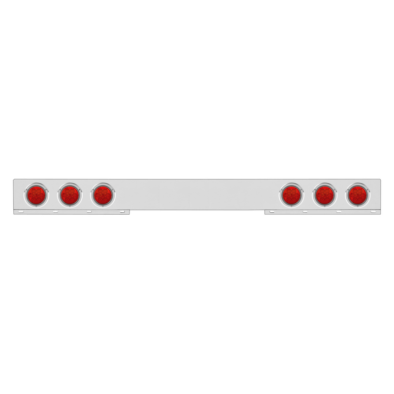 Chrome 1 Piece Rear Light Bar With Six 7 LED 4" Reflector Lights & Bezels - Red LED/Red Lens