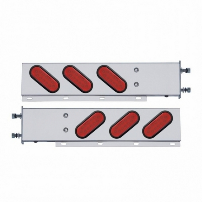 3-3/4" Bolt Pattern SS Spring Loaded Bar With 6 Oval 12 LED Lights -Red LED & Lens