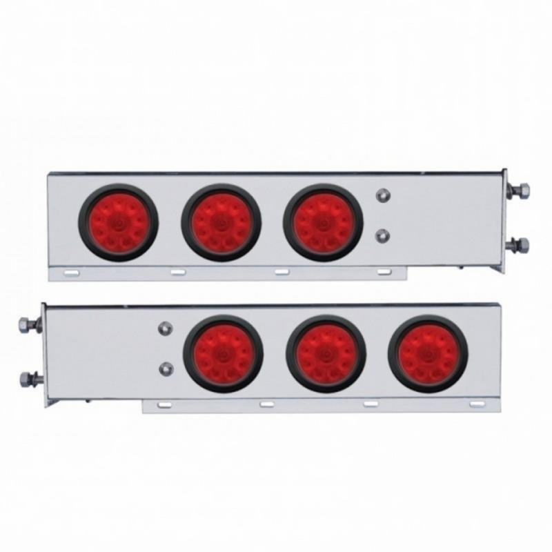 3-3/4" Bolt Pattern Chrome Spring Loaded Bar W/6X 4" 10 LED Lights -Red LED & Lens (Pair)