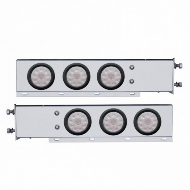 3-3/4" Bolt Pattern Chrome Spring Loaded Bar W/6X 4" 10 LED Lights -Red LED/Clear Lens (Pair)