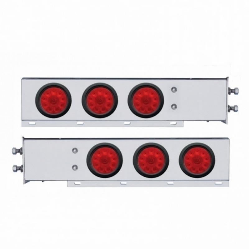 UP-63645 2-1/2" Bolt Pattern Chrome Spring Loaded Bar W/6X 4" 10 LED Lights -Red LED & Lens (2-Pack)