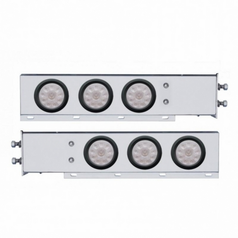 UP-63646 2-1/2" Bolt Pattern Chrome Spring Loaded Bar W/6X 4" 10 LED Lights -Red LED/Clear Lens (2-Pack)