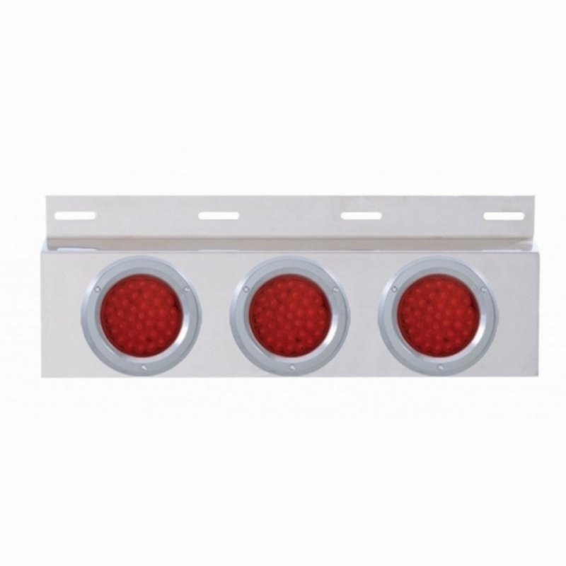Stainless Top Mud Flap Plate With 3X 36 LED 4" Lights & Grommets - Red LED/Red Lens