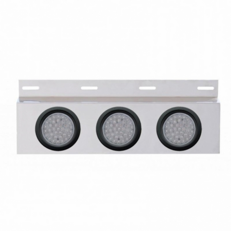 Stainless Top Mud Flap Plate With 3X 36 LED 4" Lights & Grommets - Red LED/Clear Lens